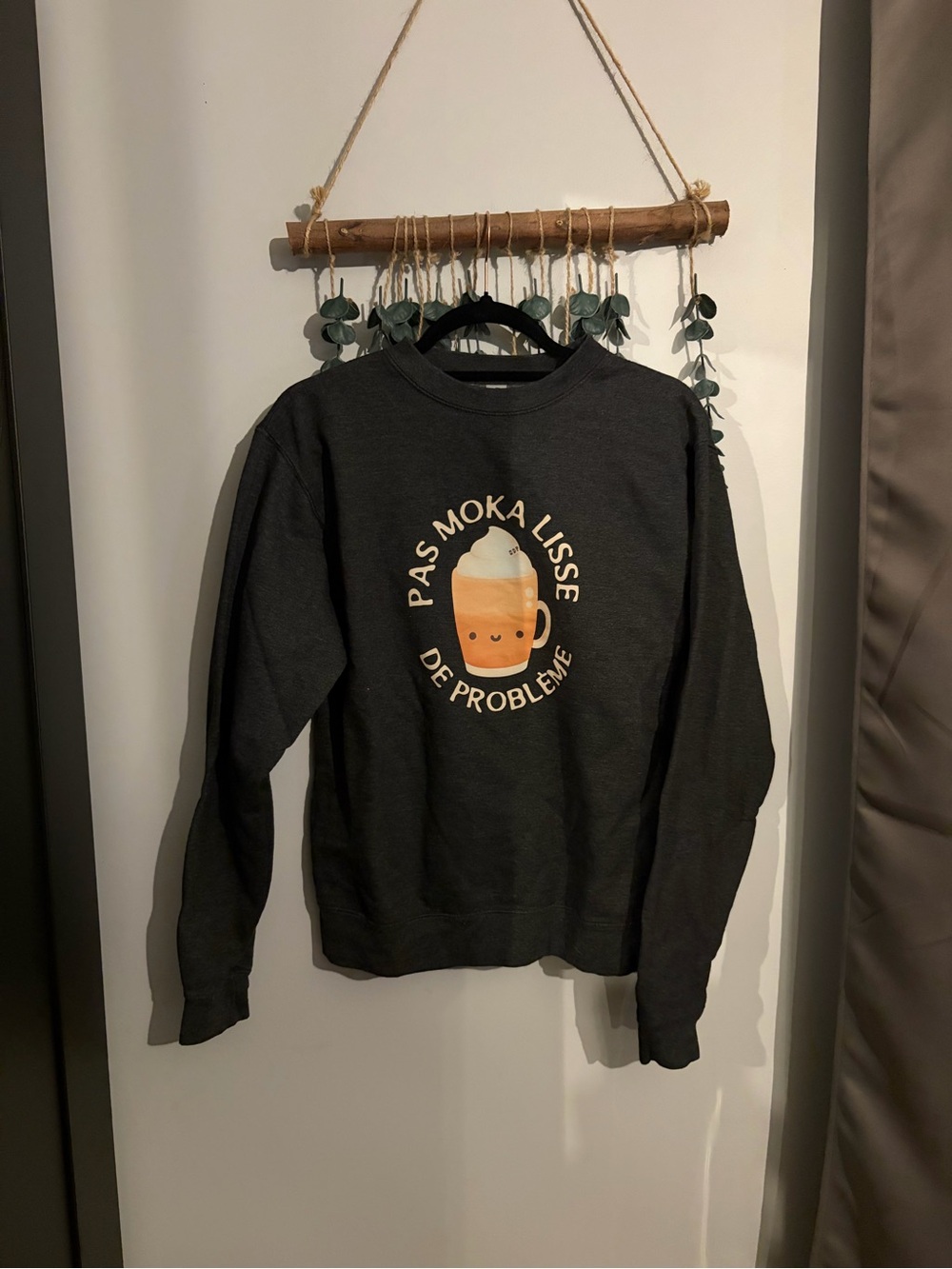 Women small Ouate de phoque Black Graphic Sweatshirt with Coffee Illustration